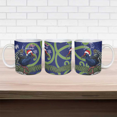 Personalized New Zealand Pukeko Christmas Ceramic Mug Meri Kirihimete Taniko Ponga Koru Blue - Aussie Hoodie