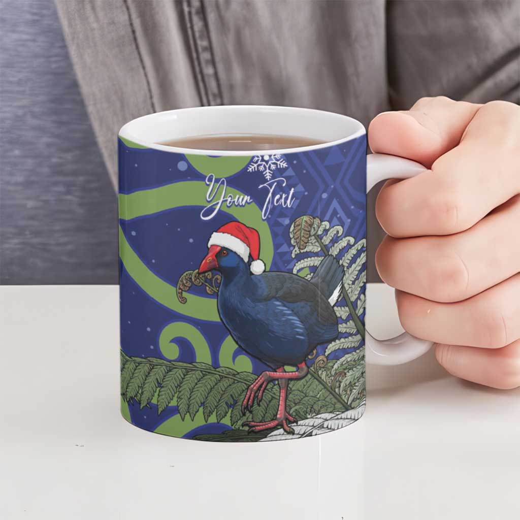 Personalized New Zealand Pukeko Christmas Ceramic Mug Meri Kirihimete Taniko Ponga Koru Blue - Aussie Hoodie