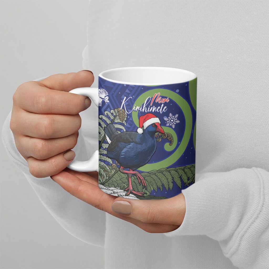 Personalized New Zealand Pukeko Christmas Ceramic Mug Meri Kirihimete Taniko Ponga Koru Blue - Aussie Hoodie