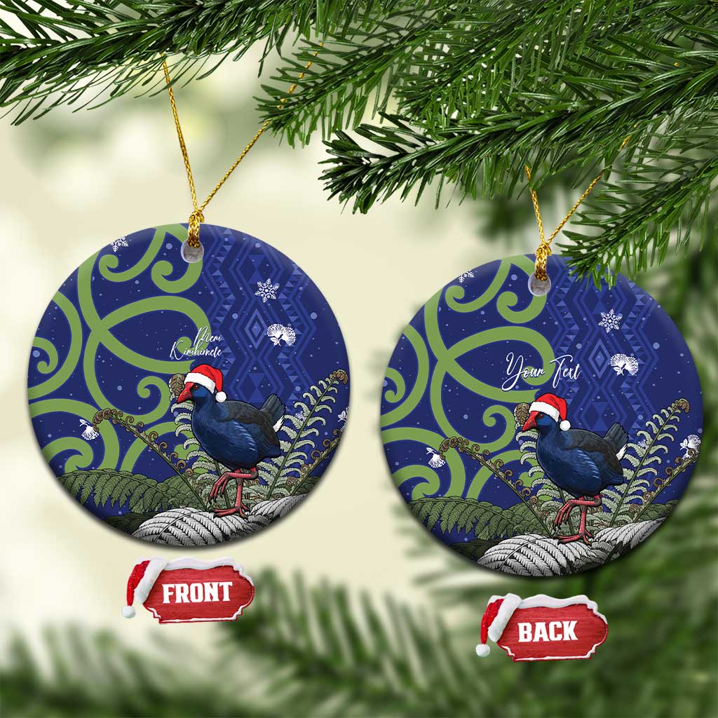 Personalized New Zealand Pukeko Christmas Ceramic Ornament Meri Kirihimete Taniko Ponga Koru Blue - Aussie Hoodie