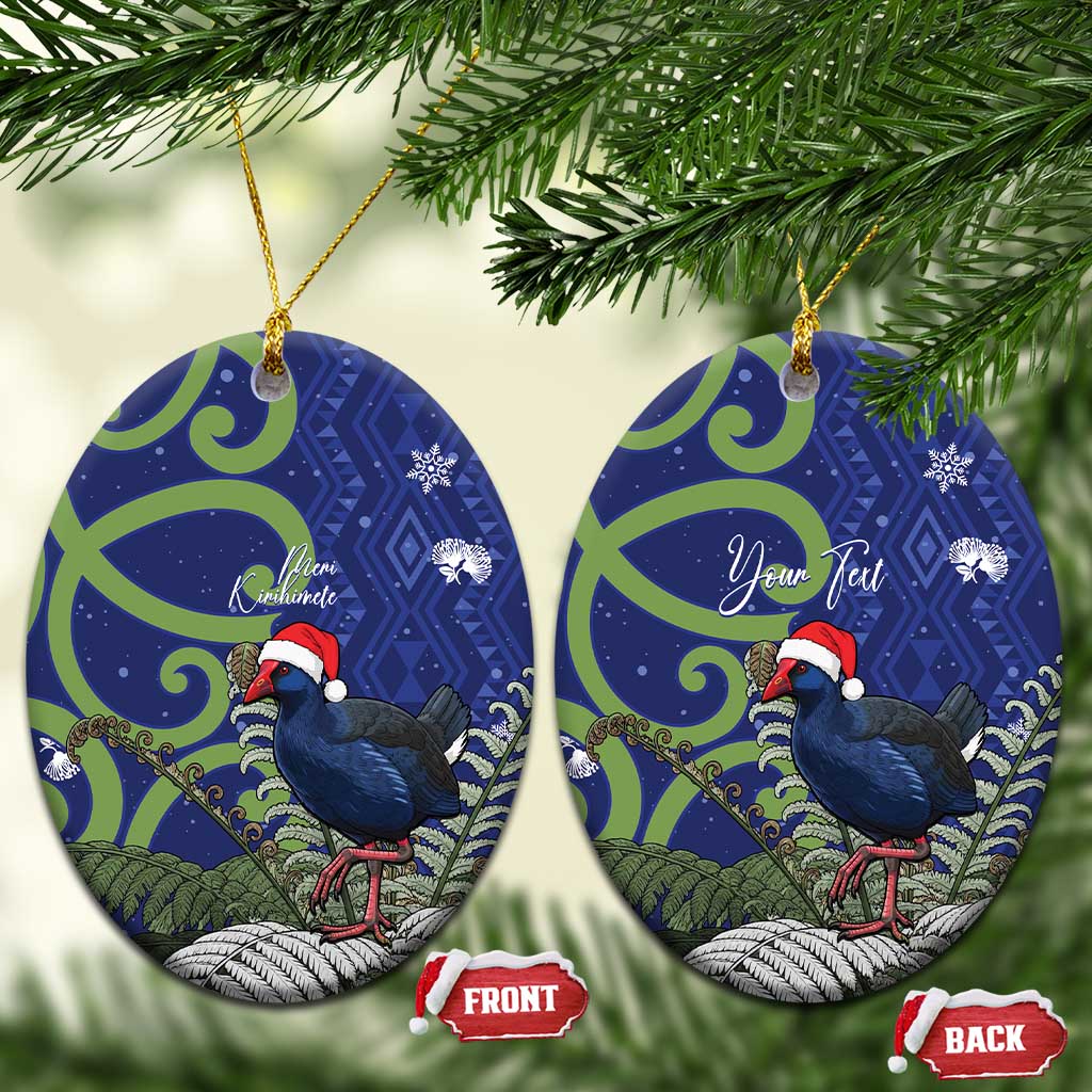 Personalized New Zealand Pukeko Christmas Ceramic Ornament Meri Kirihimete Taniko Ponga Koru Blue - Aussie Hoodie