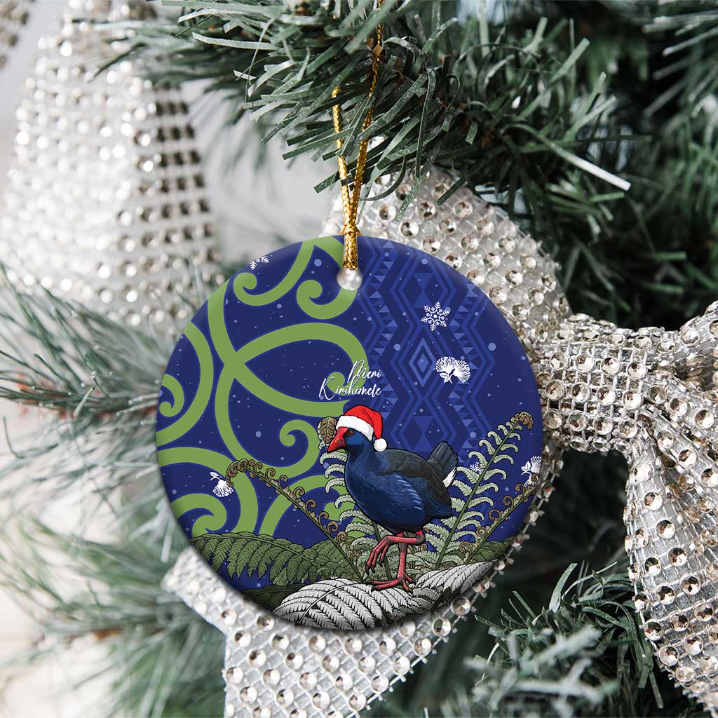 Personalized New Zealand Pukeko Christmas Ceramic Ornament Meri Kirihimete Taniko Ponga Koru Blue - Aussie Hoodie