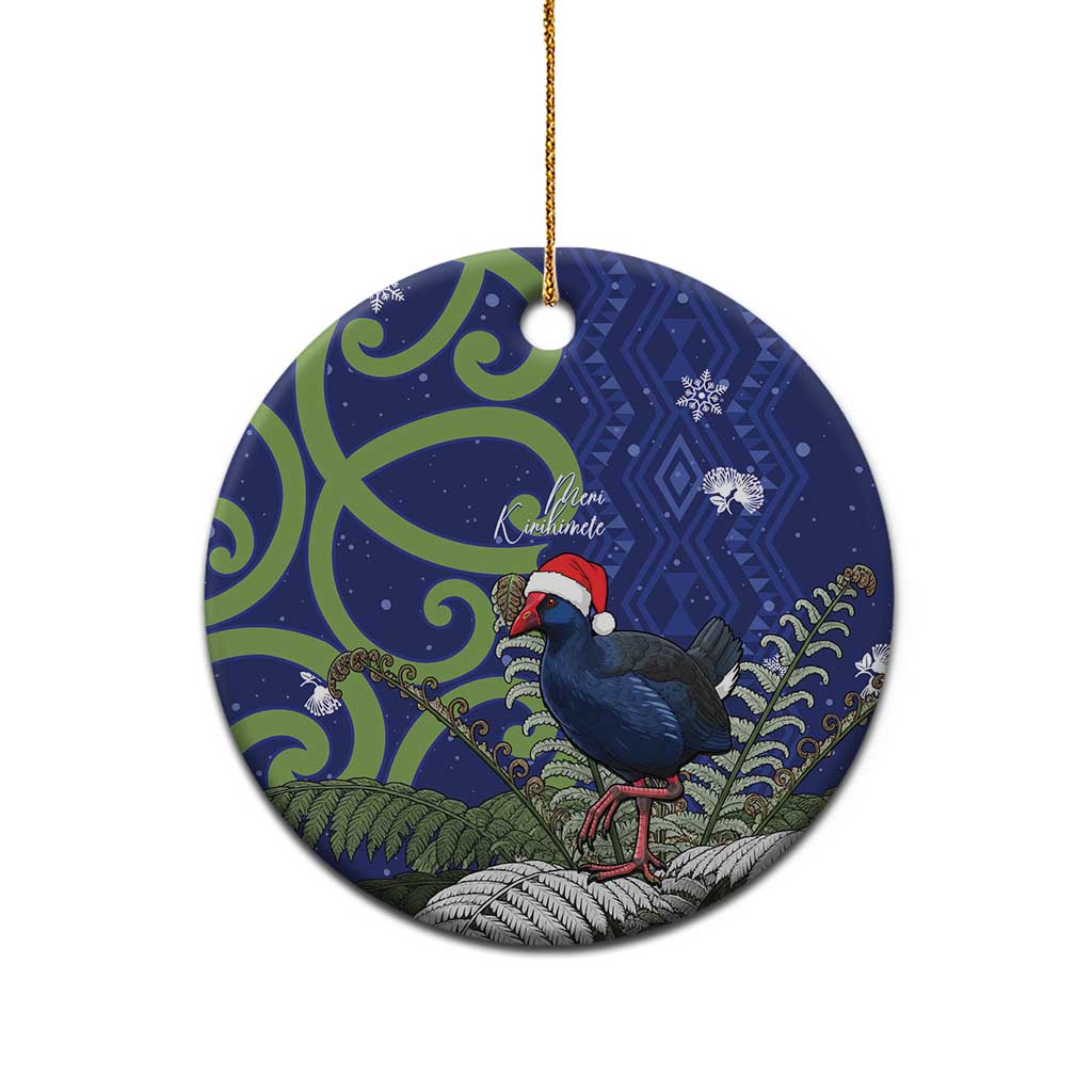 Personalized New Zealand Pukeko Christmas Ceramic Ornament Meri Kirihimete Taniko Ponga Koru Blue - Aussie Hoodie