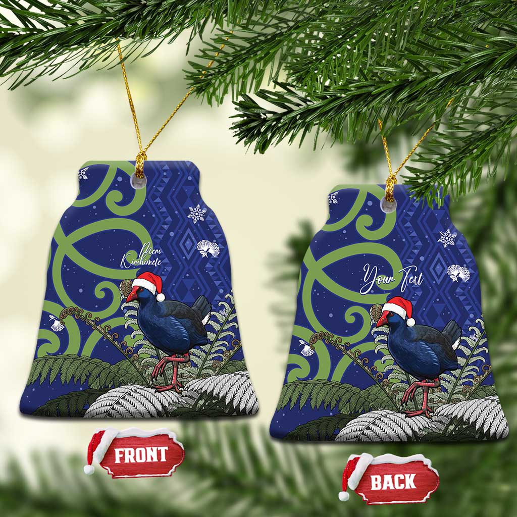Personalized New Zealand Pukeko Christmas Ceramic Ornament Meri Kirihimete Taniko Ponga Koru Blue - Aussie Hoodie