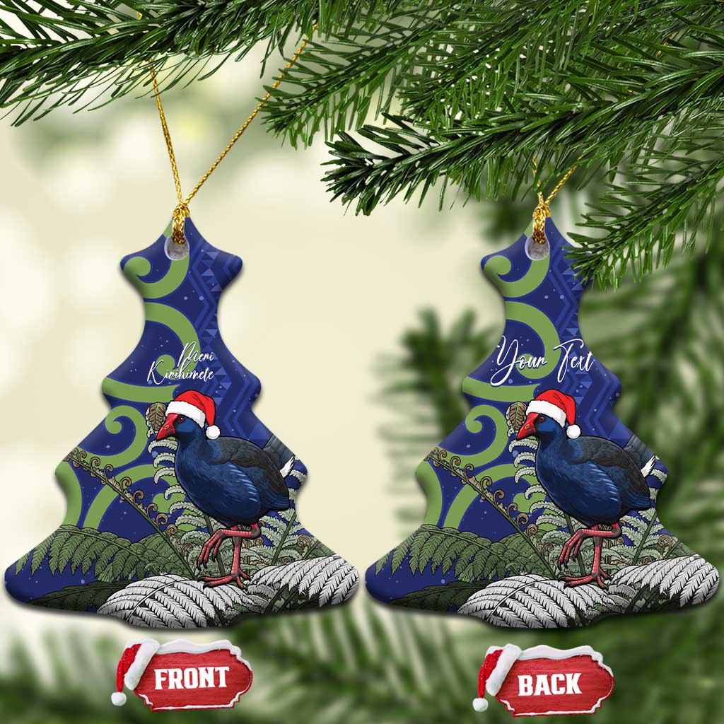 Personalized New Zealand Pukeko Christmas Ceramic Ornament Meri Kirihimete Taniko Ponga Koru Blue - Aussie Hoodie