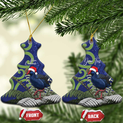 Personalized New Zealand Pukeko Christmas Ceramic Ornament Meri Kirihimete Taniko Ponga Koru Blue - Aussie Hoodie