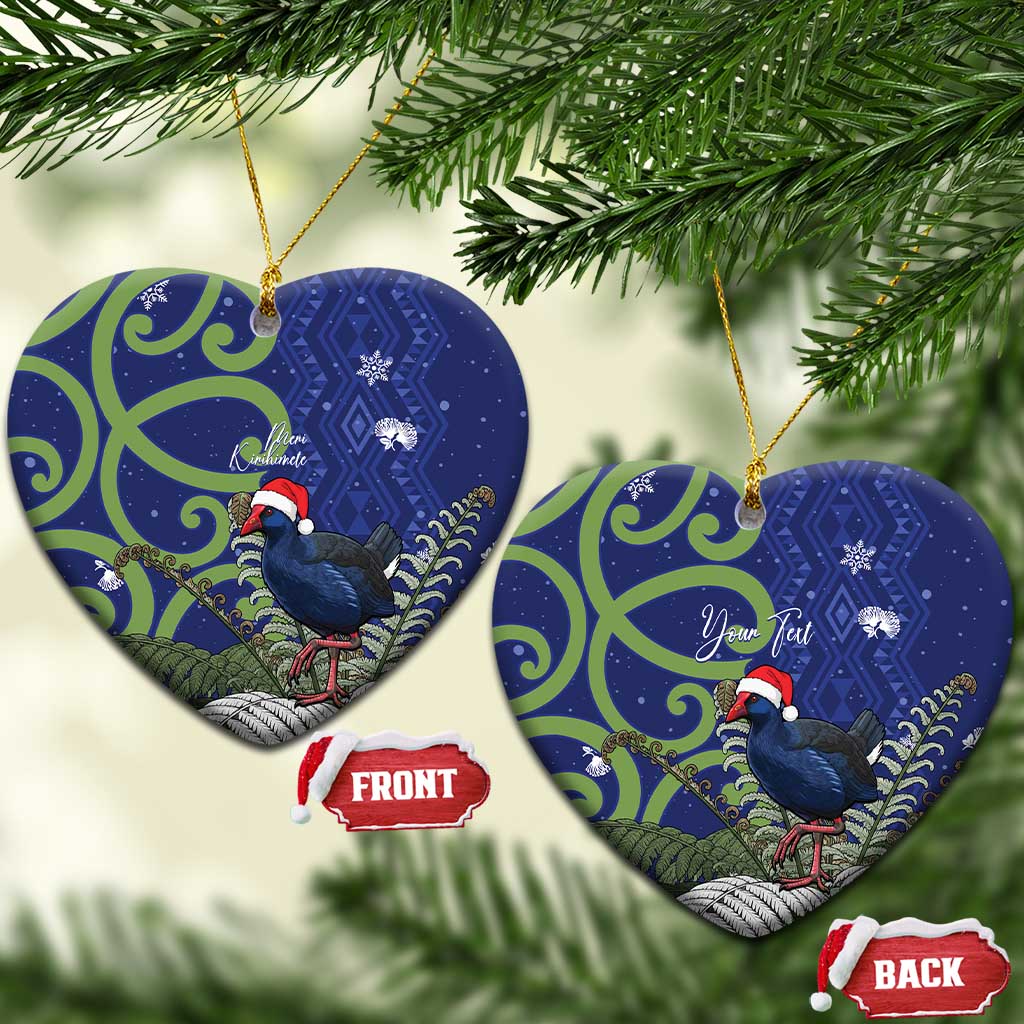 Personalized New Zealand Pukeko Christmas Ceramic Ornament Meri Kirihimete Taniko Ponga Koru Blue - Aussie Hoodie