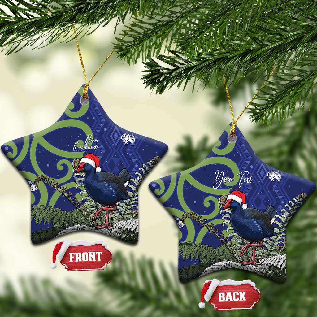 Personalized New Zealand Pukeko Christmas Ceramic Ornament Meri Kirihimete Taniko Ponga Koru Blue - Aussie Hoodie