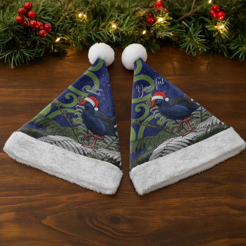 Personalized New Zealand Pukeko Christmas Santa Hat Meri Kirihimete Taniko Ponga Koru Blue - Aussie Hoodie