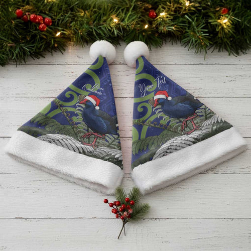 Personalized New Zealand Pukeko Christmas Santa Hat Meri Kirihimete Taniko Ponga Koru Blue - Aussie Hoodie