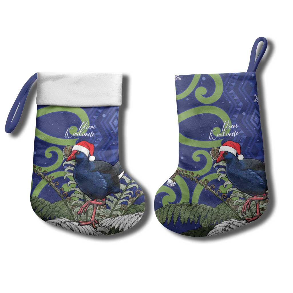 Personalized New Zealand Pukeko Christmas Stocking Meri Kirihimete Taniko Ponga Koru Blue - Aussie Hoodie