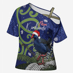 Personalized New Zealand Pukeko Christmas Cross Shoulder Shirt Meri Kirihimete Taniko Ponga Koru Blue - Aussie Hoodie