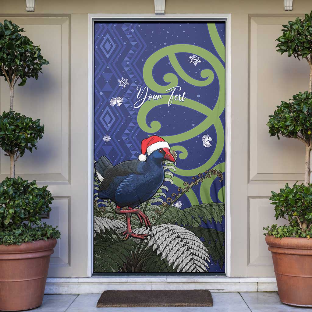 Personalized New Zealand Pukeko Christmas Door Cover Meri Kirihimete Taniko Ponga Koru Blue - Aussie Hoodie