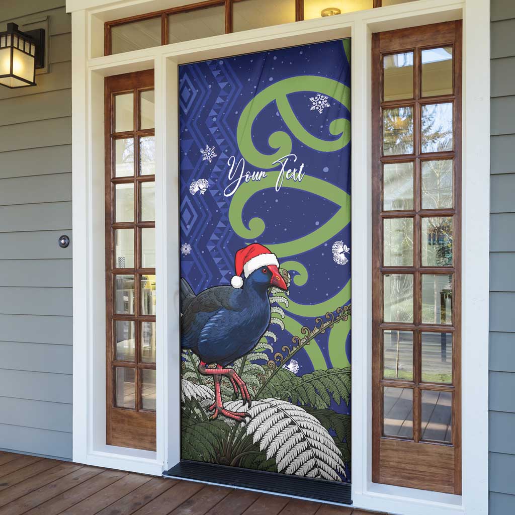 Personalized New Zealand Pukeko Christmas Door Cover Meri Kirihimete Taniko Ponga Koru Blue - Aussie Hoodie
