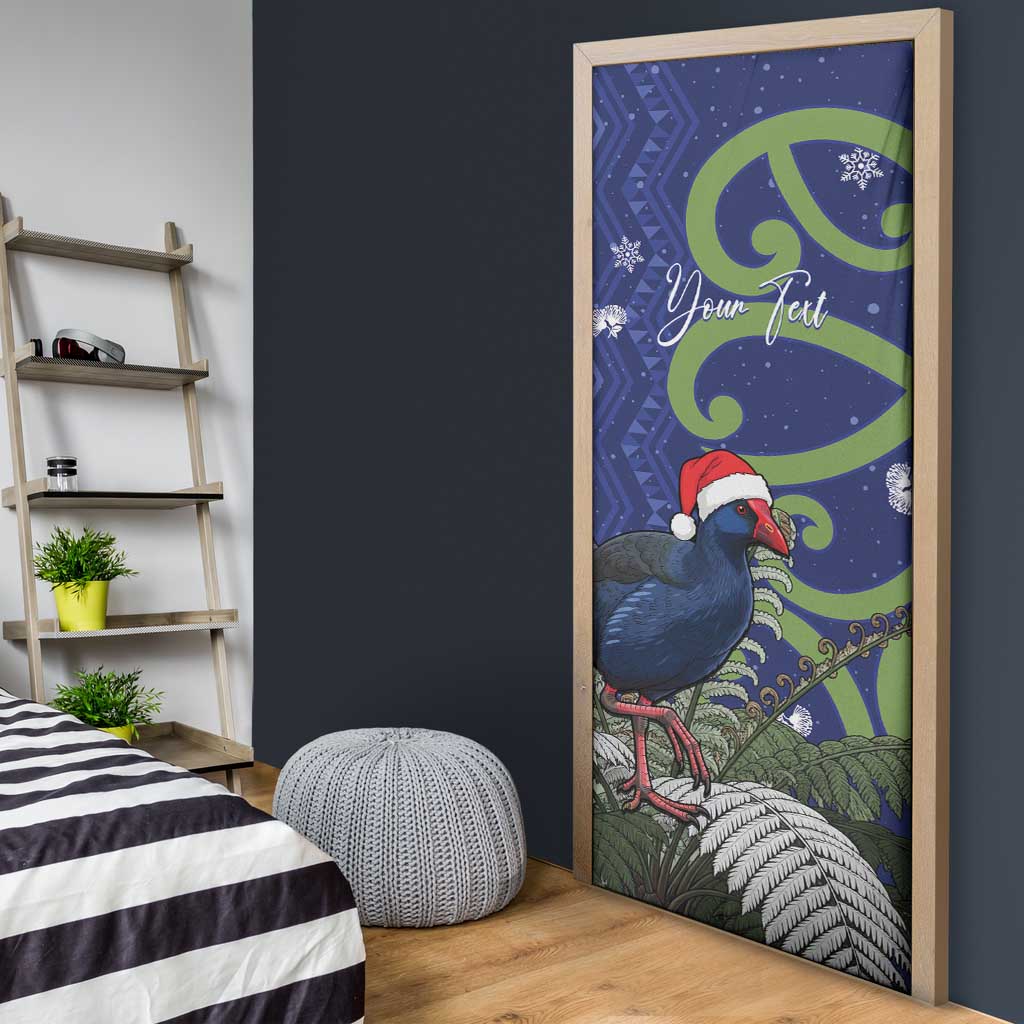 Personalized New Zealand Pukeko Christmas Door Cover Meri Kirihimete Taniko Ponga Koru Blue - Aussie Hoodie