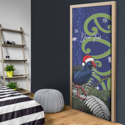 Personalized New Zealand Pukeko Christmas Door Cover Meri Kirihimete Taniko Ponga Koru Blue - Aussie Hoodie