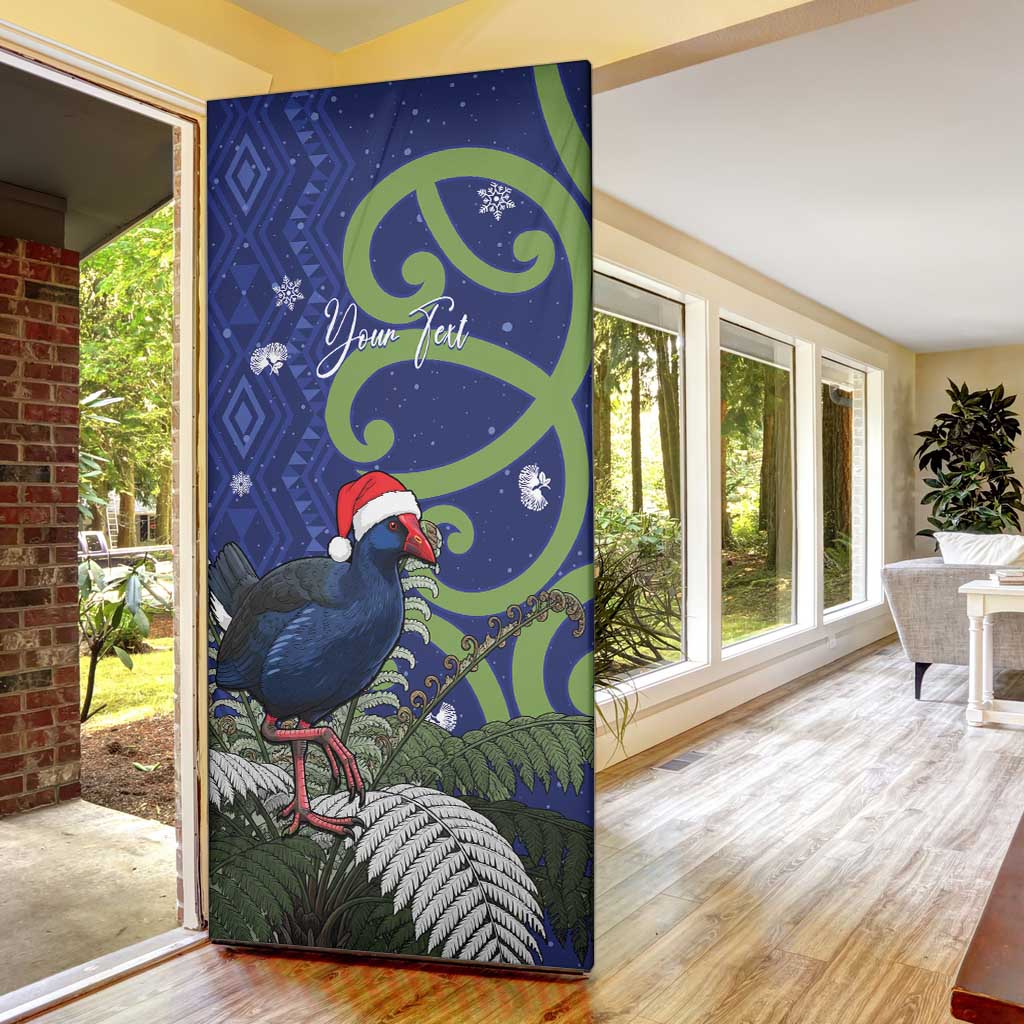 Personalized New Zealand Pukeko Christmas Door Cover Meri Kirihimete Taniko Ponga Koru Blue - Aussie Hoodie
