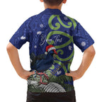 Personalized New Zealand Pukeko Christmas Family Matching Long Sleeve Bodycon Dress and Hawaiian Shirt Meri Kirihimete Taniko Ponga Koru Blue - Aussie Hoodie