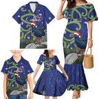 Personalized New Zealand Pukeko Christmas Family Matching Mermaid Dress and Hawaiian Shirt Meri Kirihimete Taniko Ponga Koru Blue - Aussie Hoodie