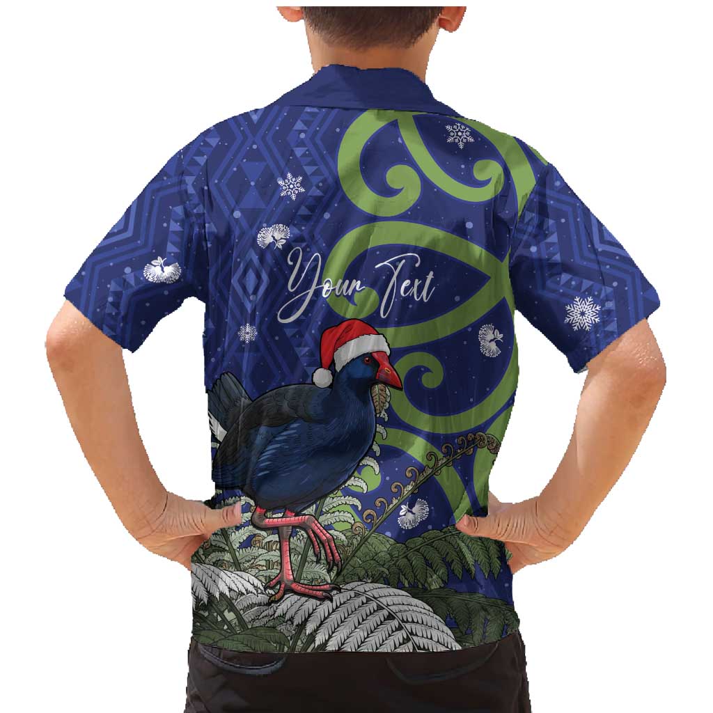 Personalized New Zealand Pukeko Christmas Family Matching Mermaid Dress and Hawaiian Shirt Meri Kirihimete Taniko Ponga Koru Blue - Aussie Hoodie