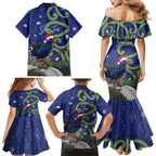 Personalized New Zealand Pukeko Christmas Family Matching Mermaid Dress and Hawaiian Shirt Meri Kirihimete Taniko Ponga Koru Blue - Aussie Hoodie