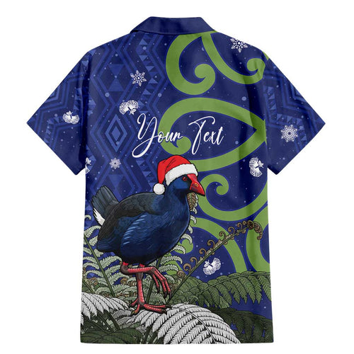 Personalized New Zealand Pukeko Christmas Family Matching Mermaid Dress and Hawaiian Shirt Meri Kirihimete Taniko Ponga Koru Blue - Aussie Hoodie