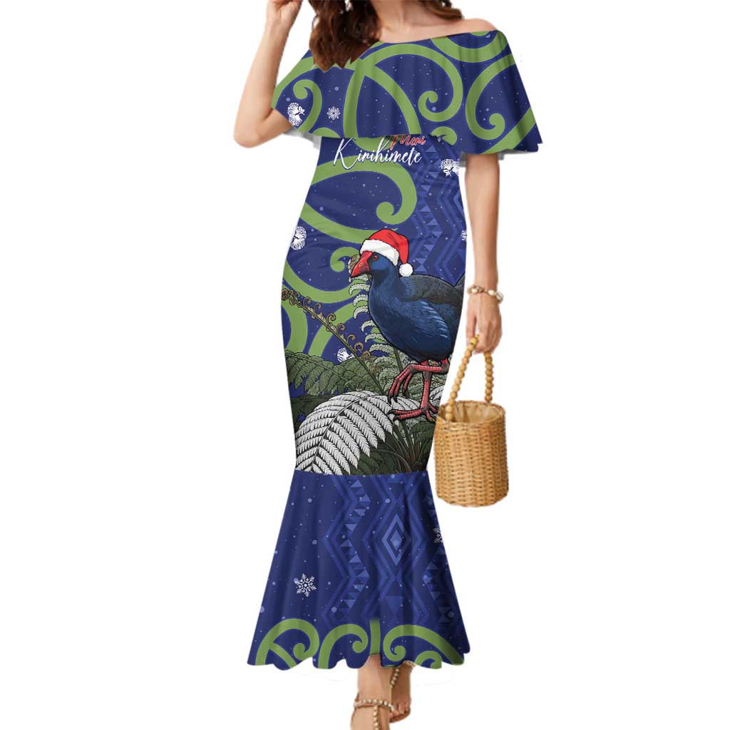Personalized New Zealand Pukeko Christmas Family Matching Mermaid Dress and Hawaiian Shirt Meri Kirihimete Taniko Ponga Koru Blue - Aussie Hoodie
