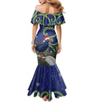 Personalized New Zealand Pukeko Christmas Family Matching Mermaid Dress and Hawaiian Shirt Meri Kirihimete Taniko Ponga Koru Blue - Aussie Hoodie