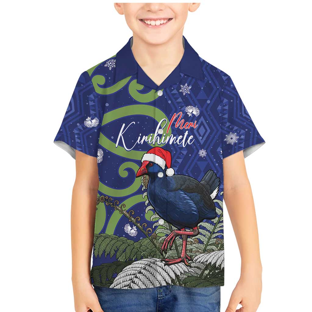 Personalized New Zealand Pukeko Christmas Family Matching Mermaid Dress and Hawaiian Shirt Meri Kirihimete Taniko Ponga Koru Blue - Aussie Hoodie
