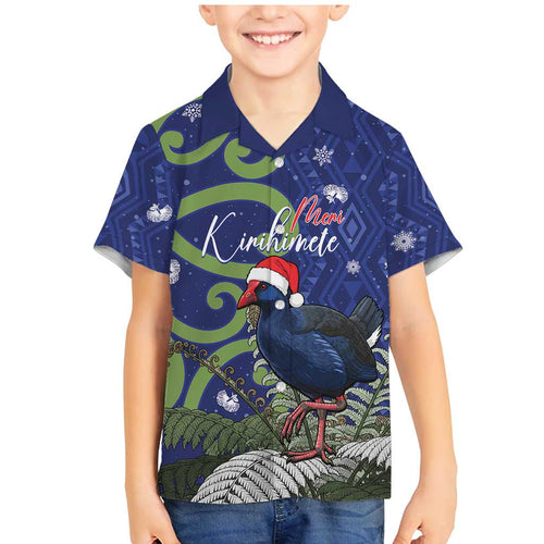 Personalized New Zealand Pukeko Christmas Family Matching Mermaid Dress and Hawaiian Shirt Meri Kirihimete Taniko Ponga Koru Blue - Aussie Hoodie