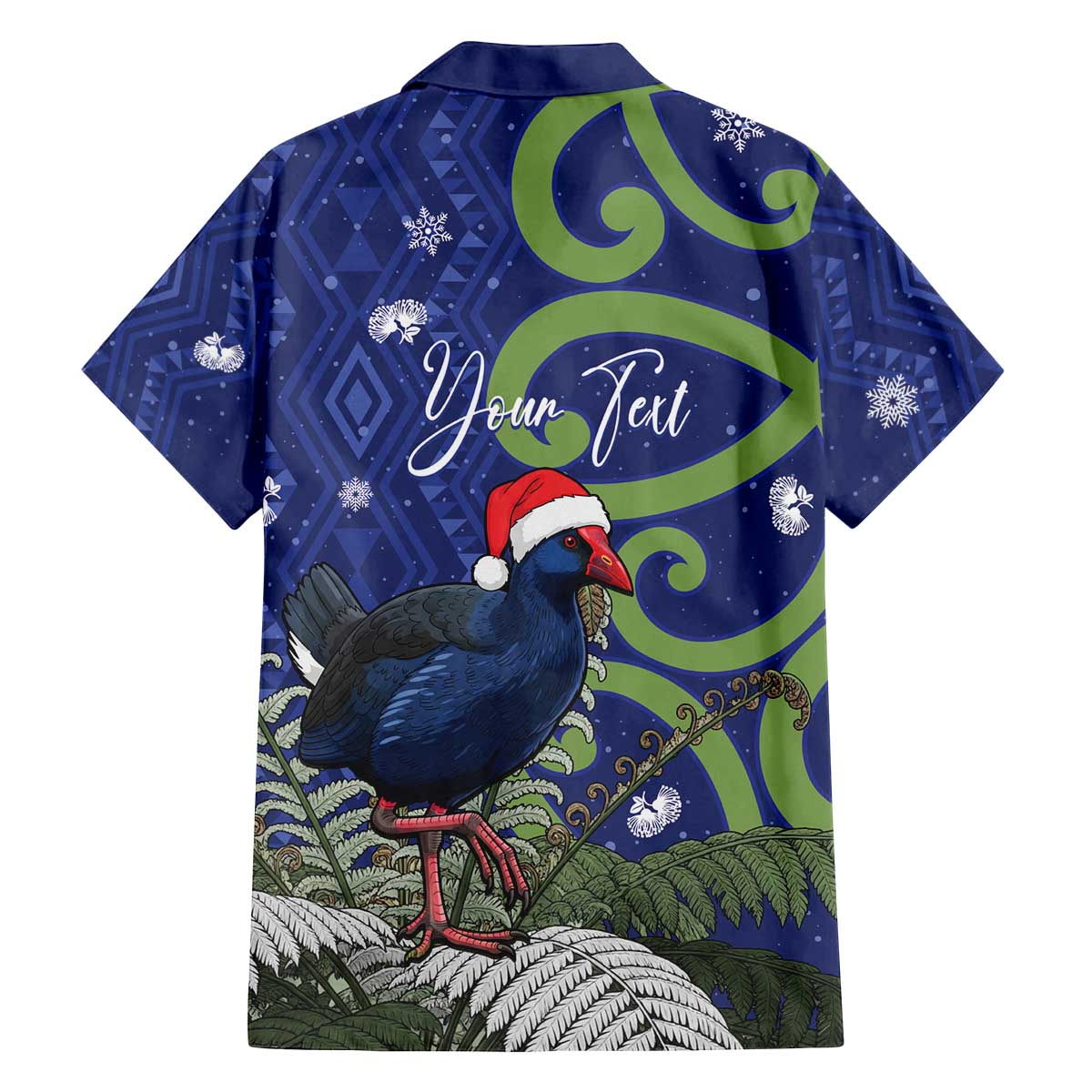 Personalized New Zealand Pukeko Christmas Family Matching Off The Shoulder Long Sleeve Dress and Hawaiian Shirt Meri Kirihimete Taniko Ponga Koru Blue - Aussie Hoodie