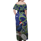 Personalized New Zealand Pukeko Christmas Family Matching Off Shoulder Maxi Dress and Hawaiian Shirt Meri Kirihimete Taniko Ponga Koru Blue - Aussie Hoodie
