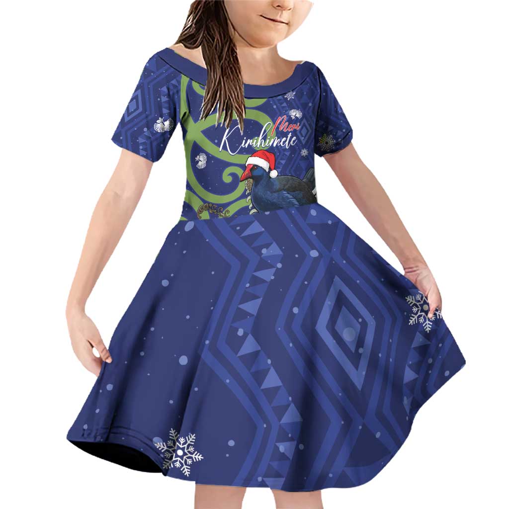 Personalized New Zealand Pukeko Christmas Family Matching Off Shoulder Short Dress and Hawaiian Shirt Meri Kirihimete Taniko Ponga Koru Blue - Aussie Hoodie