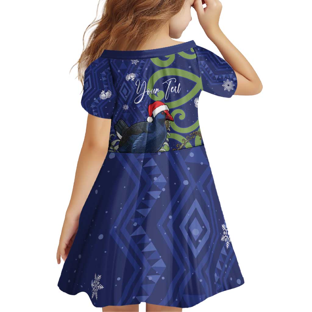 Personalized New Zealand Pukeko Christmas Family Matching Off Shoulder Short Dress and Hawaiian Shirt Meri Kirihimete Taniko Ponga Koru Blue - Aussie Hoodie