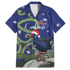 Personalized New Zealand Pukeko Christmas Family Matching Off Shoulder Short Dress and Hawaiian Shirt Meri Kirihimete Taniko Ponga Koru Blue - Aussie Hoodie