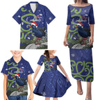 Personalized New Zealand Pukeko Christmas Family Matching Puletasi and Hawaiian Shirt Meri Kirihimete Taniko Ponga Koru Blue - Aussie Hoodie