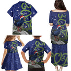 Personalized New Zealand Pukeko Christmas Family Matching Puletasi and Hawaiian Shirt Meri Kirihimete Taniko Ponga Koru Blue - Aussie Hoodie