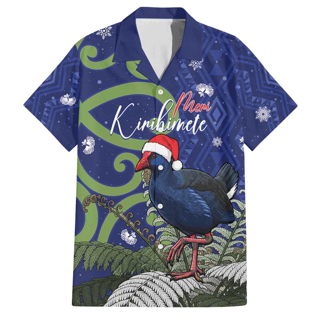 Personalized New Zealand Pukeko Christmas Family Matching Puletasi and Hawaiian Shirt Meri Kirihimete Taniko Ponga Koru Blue - Aussie Hoodie