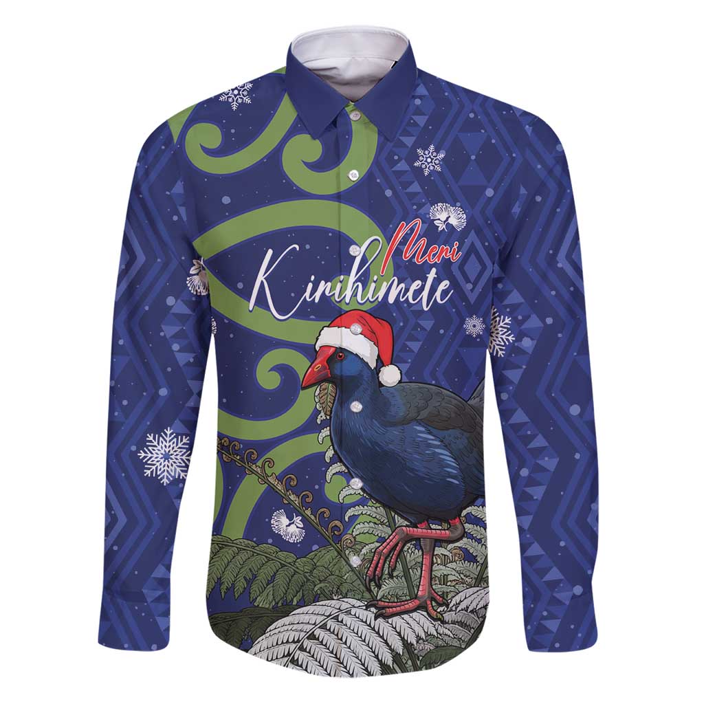 Personalized New Zealand Pukeko Christmas Family Matching Puletasi and Hawaiian Shirt Meri Kirihimete Taniko Ponga Koru Blue - Aussie Hoodie