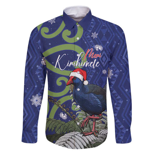 Personalized New Zealand Pukeko Christmas Family Matching Puletasi and Hawaiian Shirt Meri Kirihimete Taniko Ponga Koru Blue - Aussie Hoodie