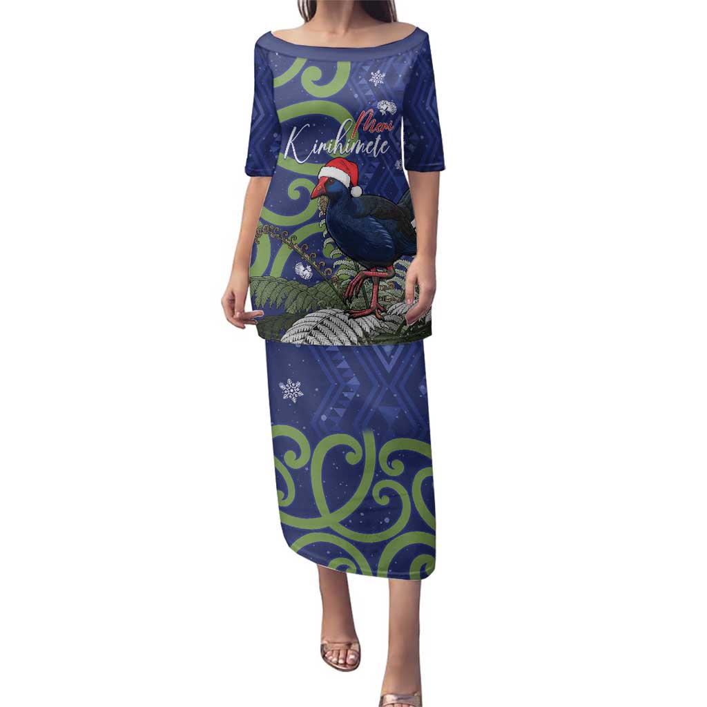 Personalized New Zealand Pukeko Christmas Family Matching Puletasi and Hawaiian Shirt Meri Kirihimete Taniko Ponga Koru Blue - Aussie Hoodie