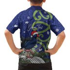 Personalized New Zealand Pukeko Christmas Family Matching Short Sleeve Bodycon Dress and Hawaiian Shirt Meri Kirihimete Taniko Ponga Koru Blue - Aussie Hoodie