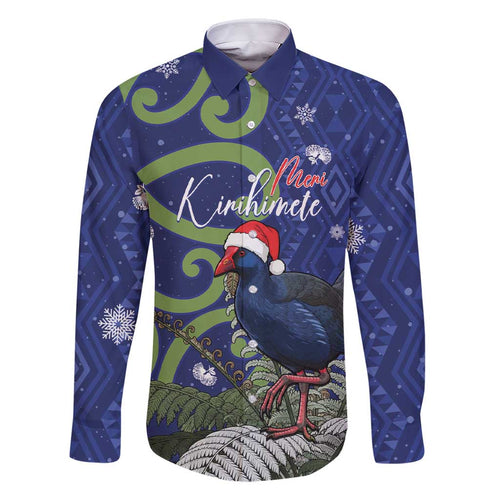 Personalized New Zealand Pukeko Christmas Family Matching Short Sleeve Bodycon Dress and Hawaiian Shirt Meri Kirihimete Taniko Ponga Koru Blue - Aussie Hoodie
