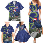 Personalized New Zealand Pukeko Christmas Family Matching Summer Maxi Dress and Hawaiian Shirt Meri Kirihimete Taniko Ponga Koru Blue - Aussie Hoodie