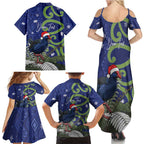 Personalized New Zealand Pukeko Christmas Family Matching Summer Maxi Dress and Hawaiian Shirt Meri Kirihimete Taniko Ponga Koru Blue - Aussie Hoodie