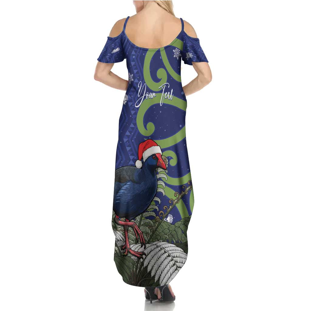 Personalized New Zealand Pukeko Christmas Family Matching Summer Maxi Dress and Hawaiian Shirt Meri Kirihimete Taniko Ponga Koru Blue - Aussie Hoodie