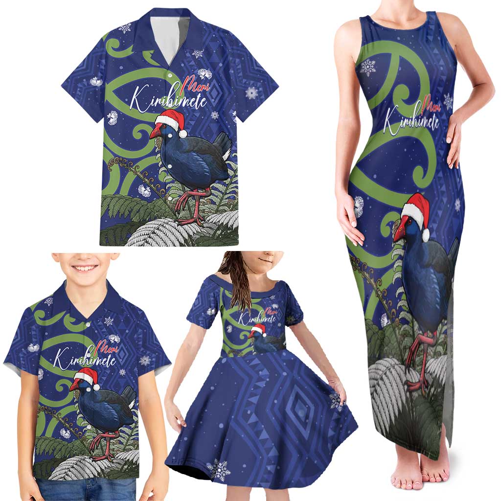 Personalized New Zealand Pukeko Christmas Family Matching Tank Maxi Dress and Hawaiian Shirt Meri Kirihimete Taniko Ponga Koru Blue - Aussie Hoodie