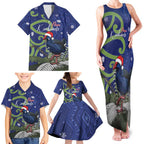Personalized New Zealand Pukeko Christmas Family Matching Tank Maxi Dress and Hawaiian Shirt Meri Kirihimete Taniko Ponga Koru Blue - Aussie Hoodie