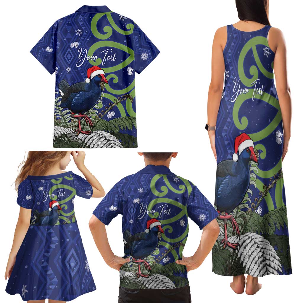 Personalized New Zealand Pukeko Christmas Family Matching Tank Maxi Dress and Hawaiian Shirt Meri Kirihimete Taniko Ponga Koru Blue - Aussie Hoodie