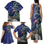 Personalized New Zealand Pukeko Christmas Family Matching Tank Maxi Dress and Hawaiian Shirt Meri Kirihimete Taniko Ponga Koru Blue - Aussie Hoodie